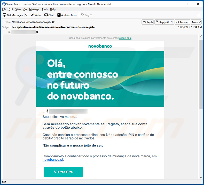 Novo Banco-themed spam email (2021-11-04)