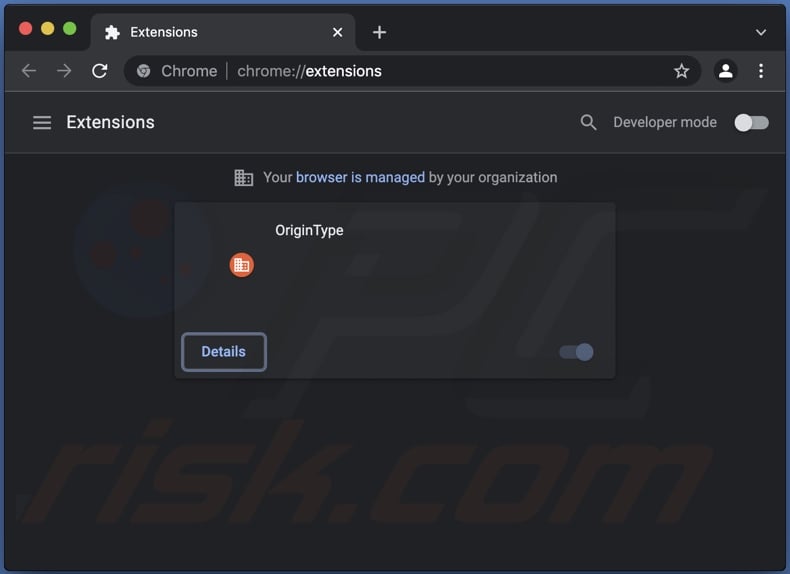 OriginType browser hijacker on Google Chrome