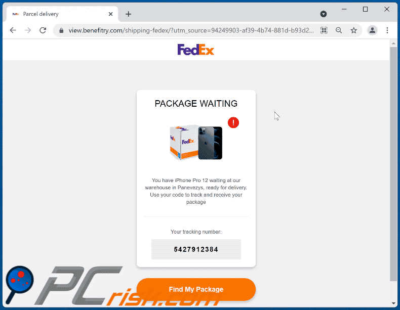 Appearance of PACKAGE WAITING scam