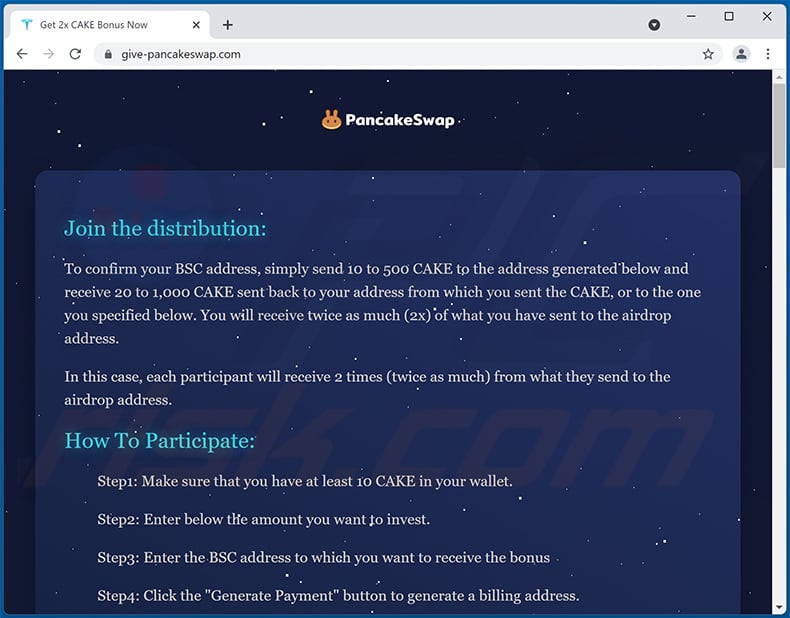 PancakeSwap giveaway scam (give-pancakeswap.com)