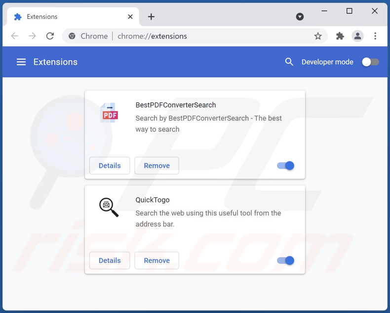 Removing pdfconverterweb.com related Google Chrome extensions