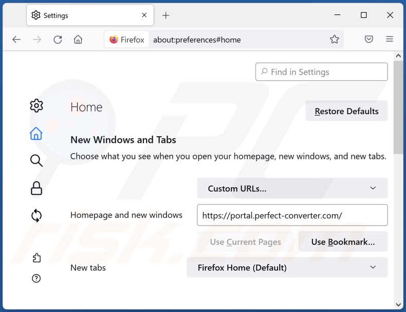 Removing perfect-converter.com from Mozilla Firefox homepage