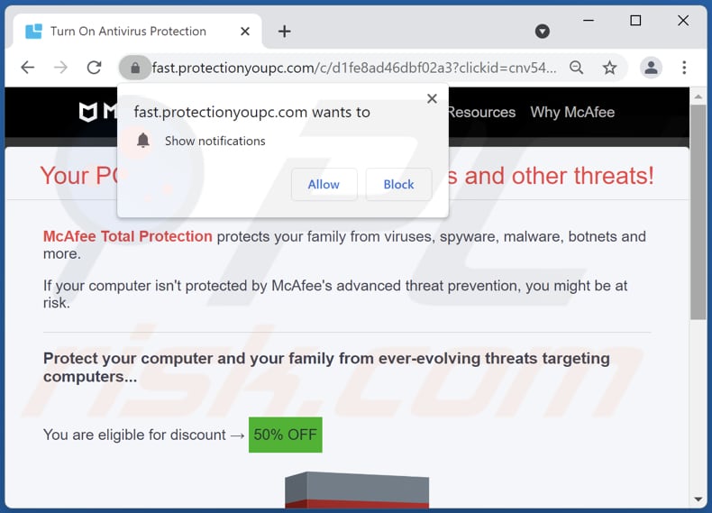 protectionyoupc[.]com pop-up redirects