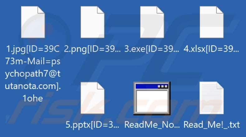 Files encrypted by Psychopath ransomware ([ID=victim's_ID-Mail=psychopath7@tutanota.com].[4_random_characters] extension)