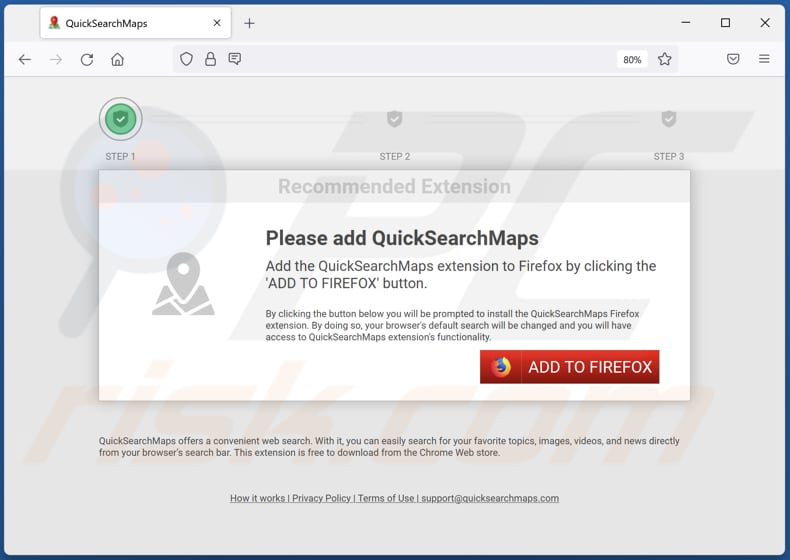 Website used to promote QuickSearchMaps browser hijacker