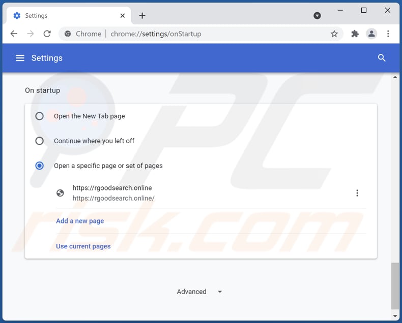 Removing rgoodsearch.online from Google Chrome homepage