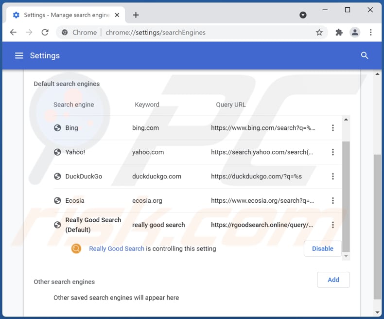 Removing rgoodsearch.online from Google Chrome default search engine