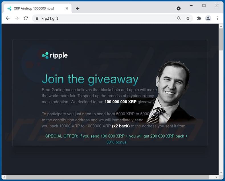 Ripple giveaway scam website - xrp21.gift (2021-11-11)