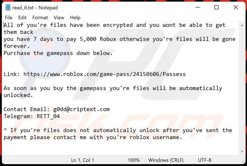 Robux ransomware text file (read_it.txt)