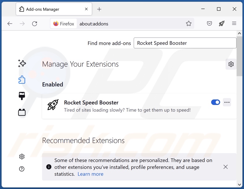 Removing Rocket Speed Booster ads from Mozilla Firefox step 2