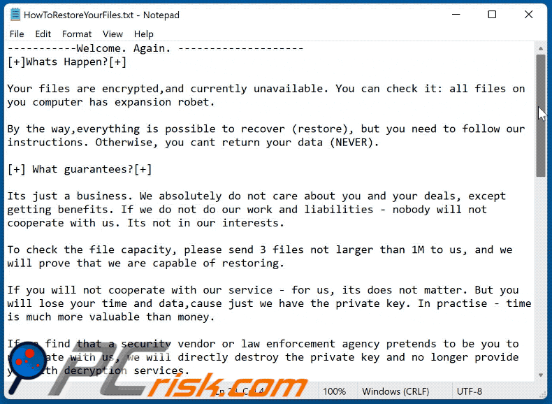 Rook ransomware HowToRestoreYourFiles.txt ransom note gif