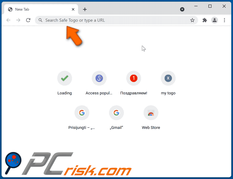 Safe Togo browser hijacker causing a redirection chain concluding with Bing (GIF)