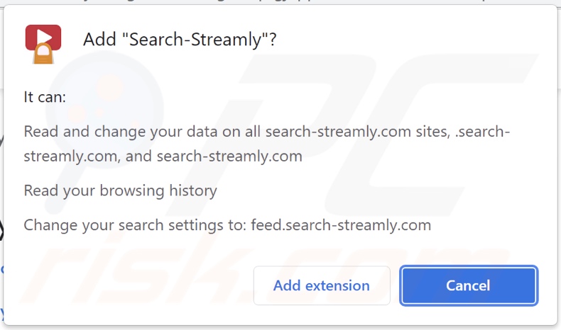 Search-Streamly browser hijacker asking for permissions