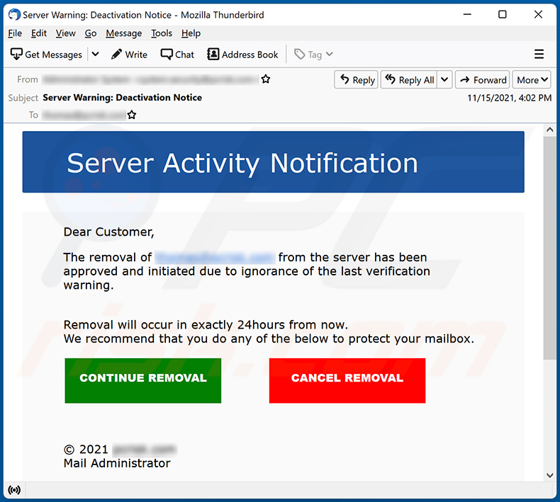 Server notification-themed spam email (2021-11-16)