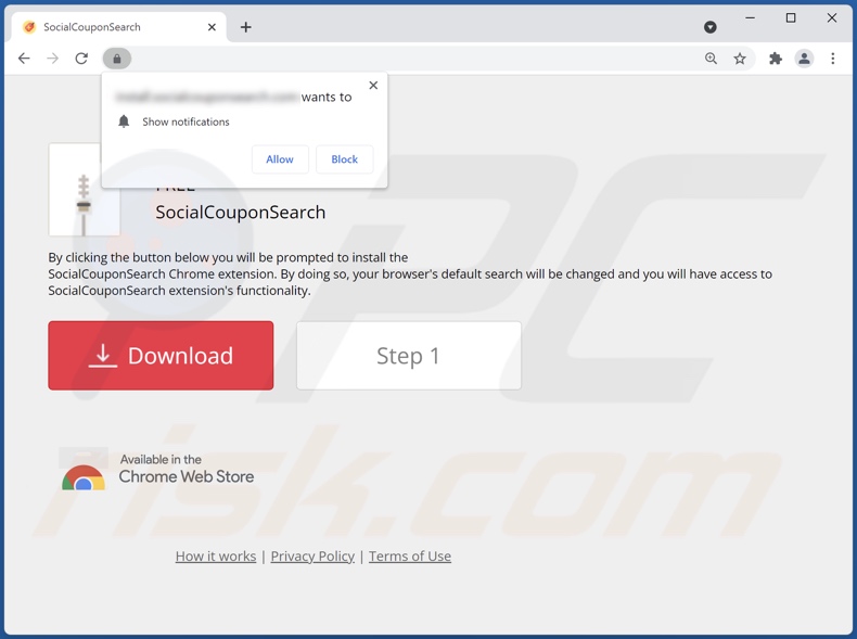 Website used to promote SocialCouponSearch browser hijacker