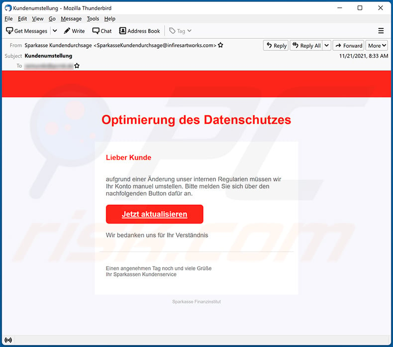 Sparkasse-themed spam email (2021-11-24)