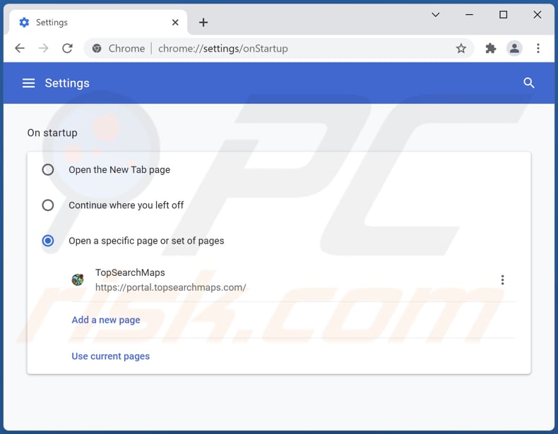 Removing topsearchmaps.com from Google Chrome homepage