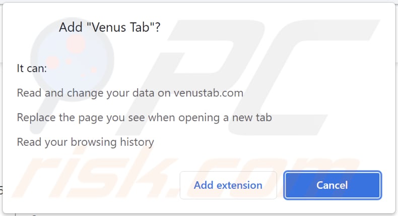 venus tab browser hijacker browser notification