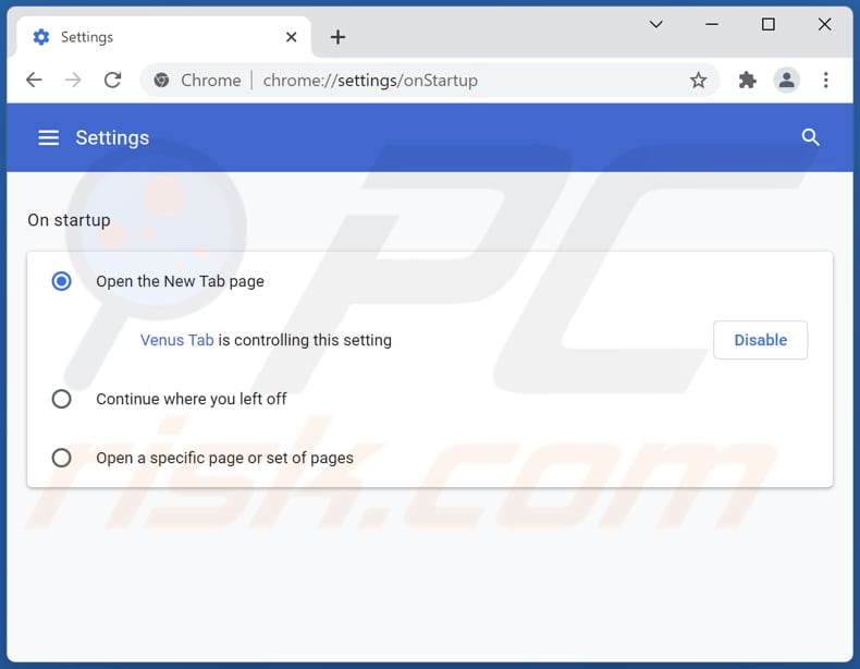 Removing venustab.com from Google Chrome homepage