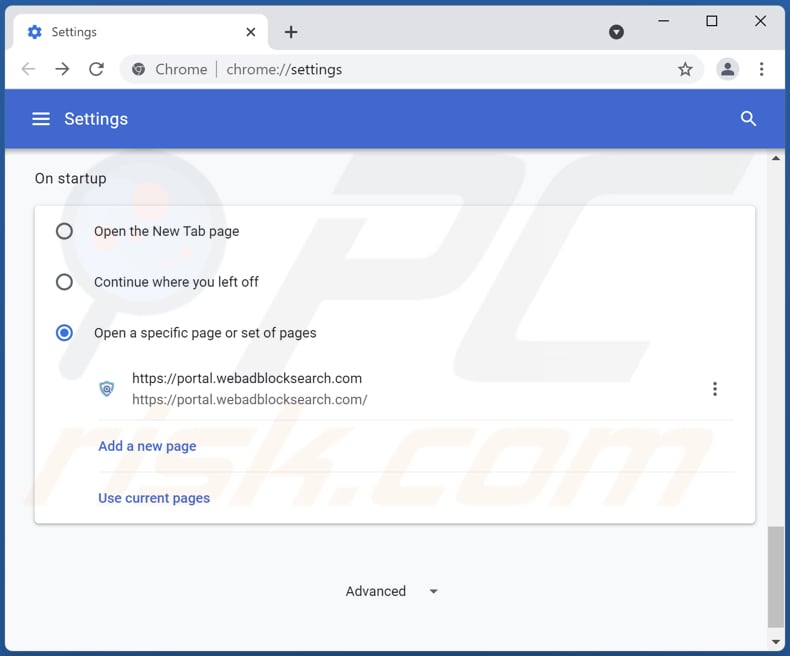 Removing webadblocksearch.com from Google Chrome homepage