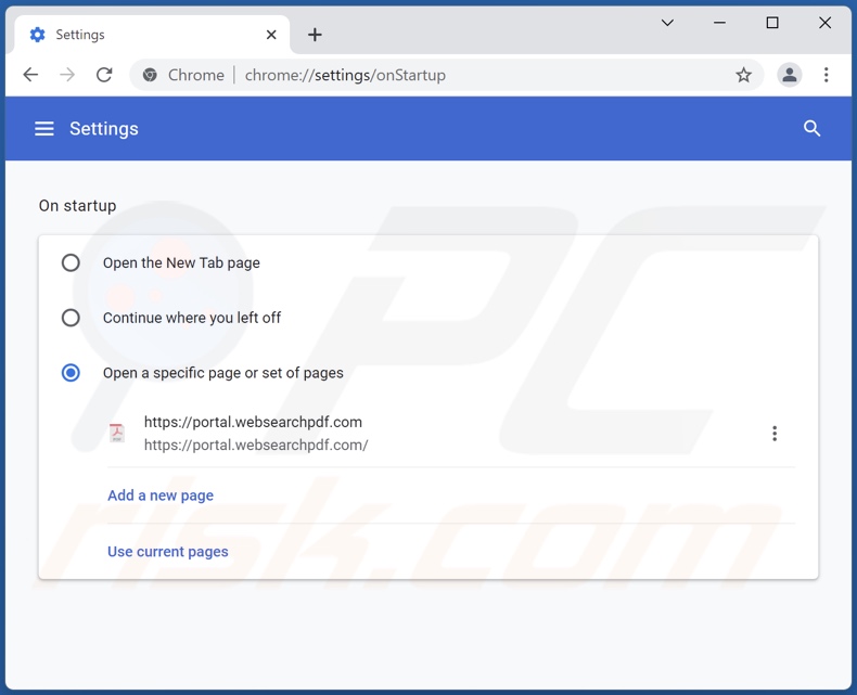 Removing websearchpdf.com from Google Chrome homepage