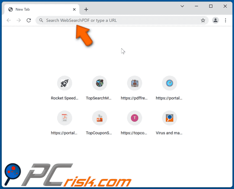 WebSearchPDF browser hijacker redirecting to nearbyme.io (GIF)