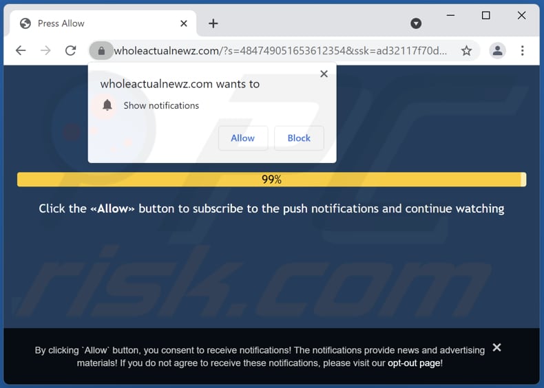 wholeactualnewz[.]com pop-up redirects