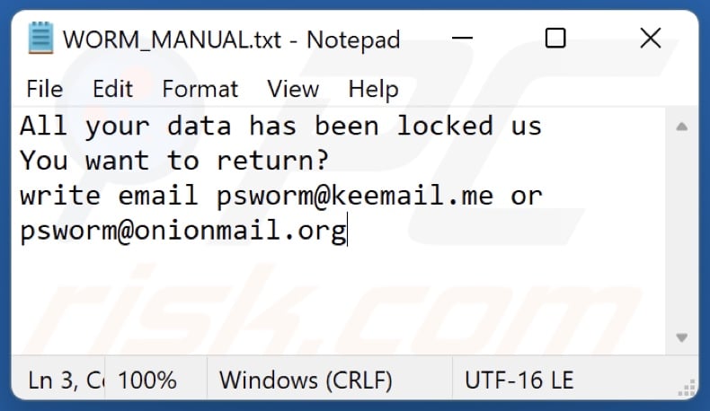 WORM (Dharma) ransomware text file (WORM_MANUAL.txt)