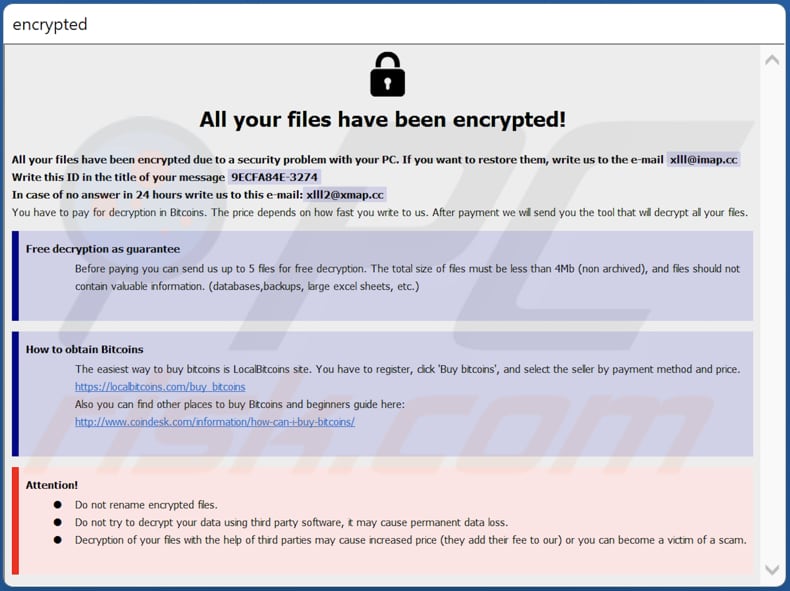 XIII ransomware's ransom note pop-up window (info.hta)