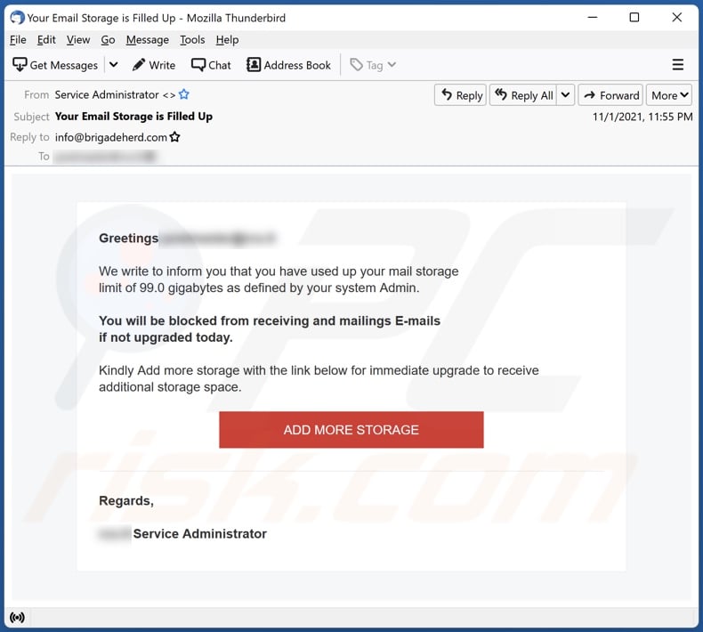 You have used up your mail storage email spam campaign