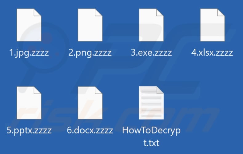 Files encrypted by Zzzz ransomware (.zzzz extension)