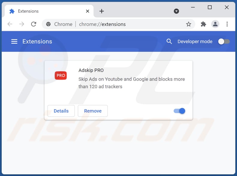 Removing Adskip PRO ads from Google Chrome step 2