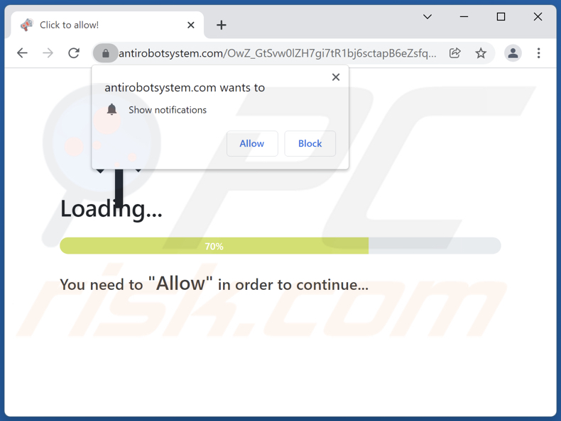 antirobotsystem[.]com pop-up redirects