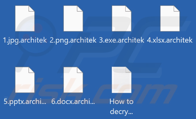 Files encrypted by Architek ransomware (.architek extension)