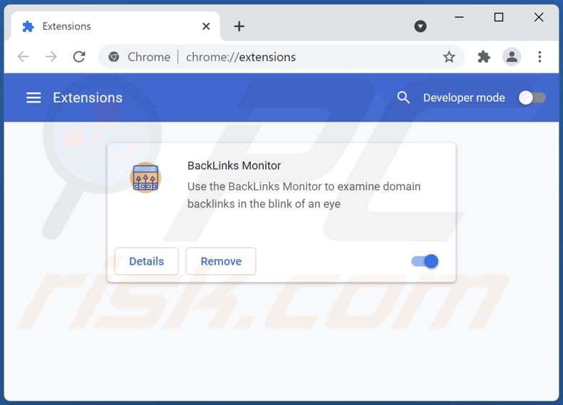 Removing BackLinks Monitor adware from Google Chrome step 2