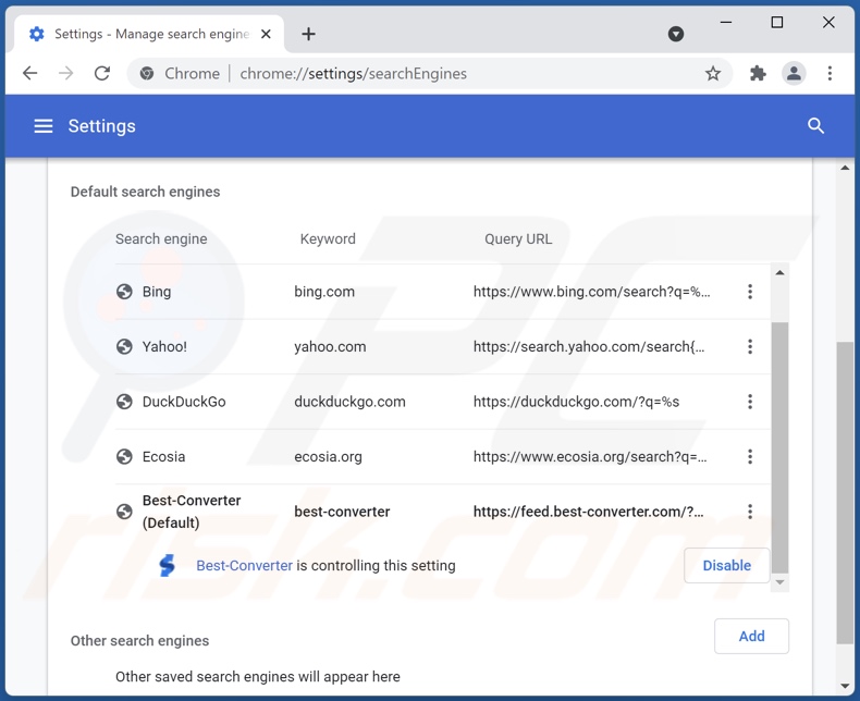Removing best-converter.com from Google Chrome default search engine