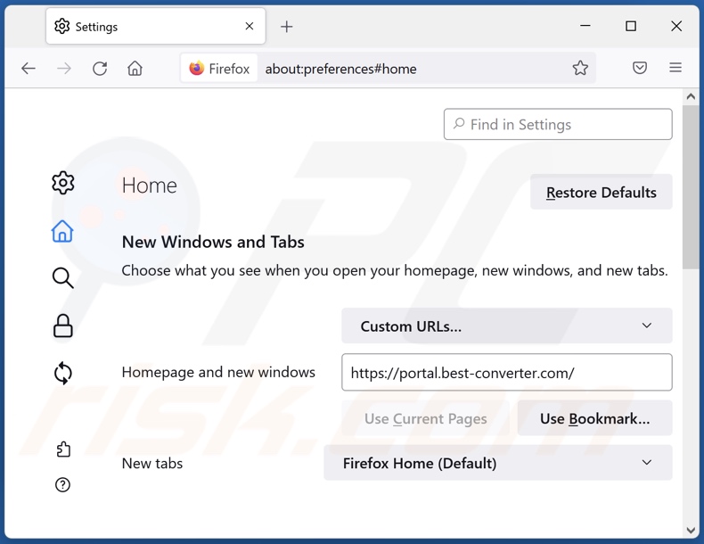 Removing best-converter.com from Mozilla Firefox homepage