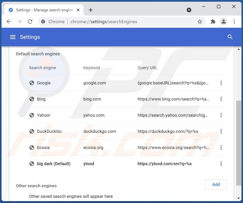 Removing ytood.com from Google Chrome default search engine