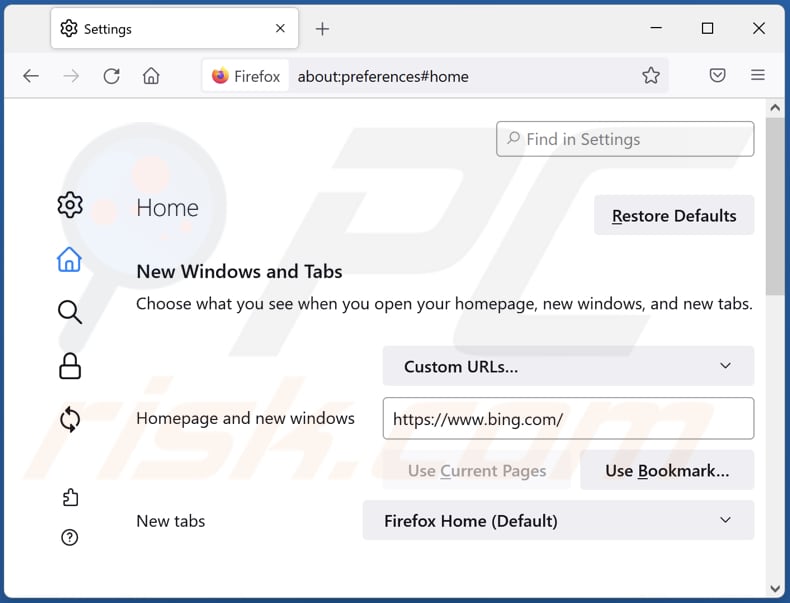 Removing bing.com from Mozilla Firefox homepage