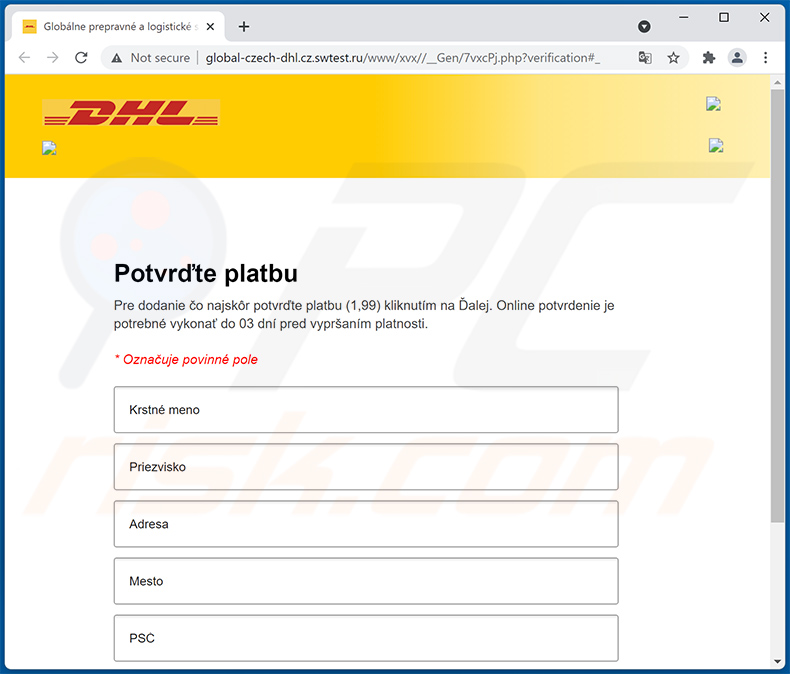 Phishing site promoted via DHL-themed spam email (2021-12-20)