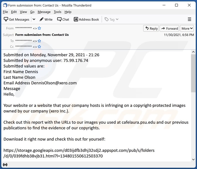 DMCA Copyright Infringement Notification email virus malware-spreading email spam campaign