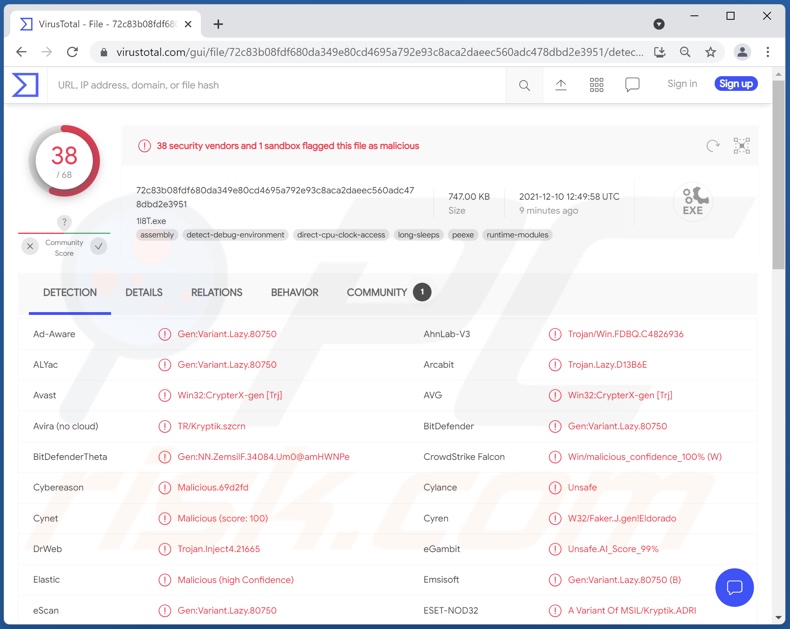 DPD Lietuva email virus attachment detections on VirusTotal