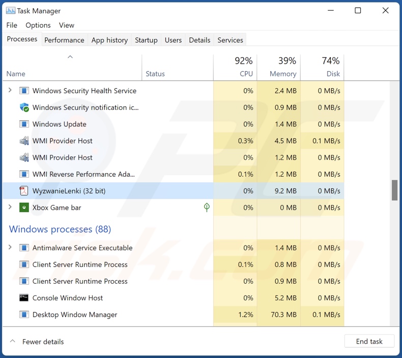 DPD Lietuva email virus process on Task Manager (WyzwanieLenki - process name)