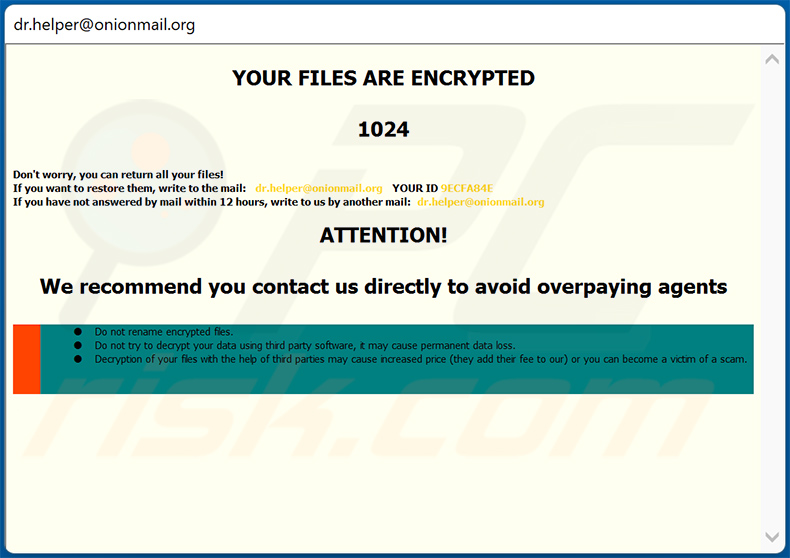 DR Ransomware pop-up window (2021-12-28)
