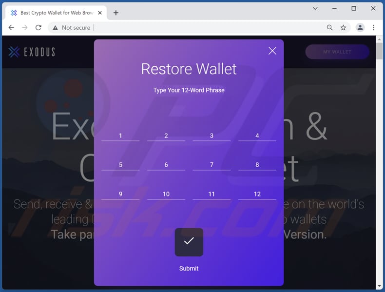 Exodus Restore Wallet scam website