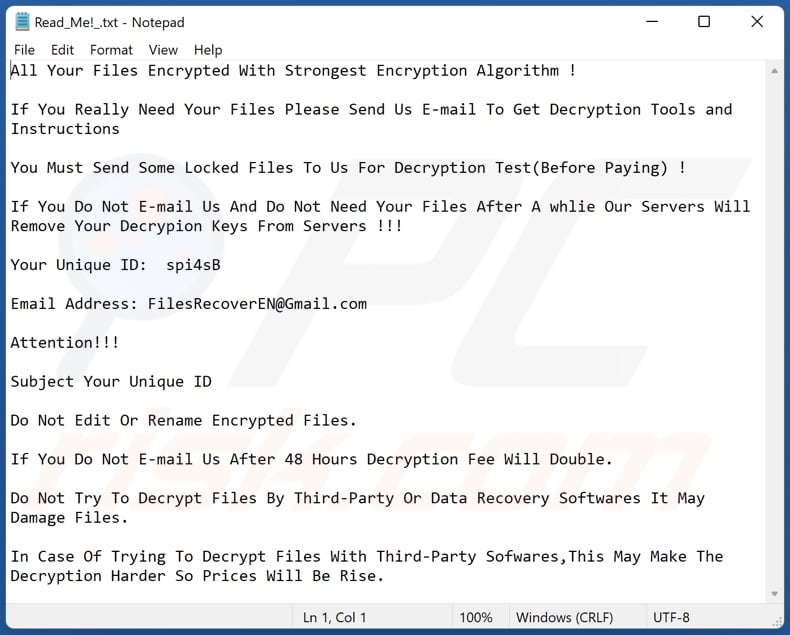 GCNl ransomware text file (Read_Me!_.txt)