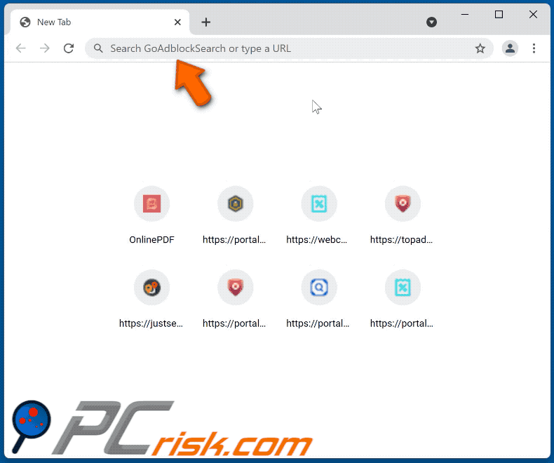 GoAdblockSearch browser hijacker redirecting to nearbyme.io (GIF)