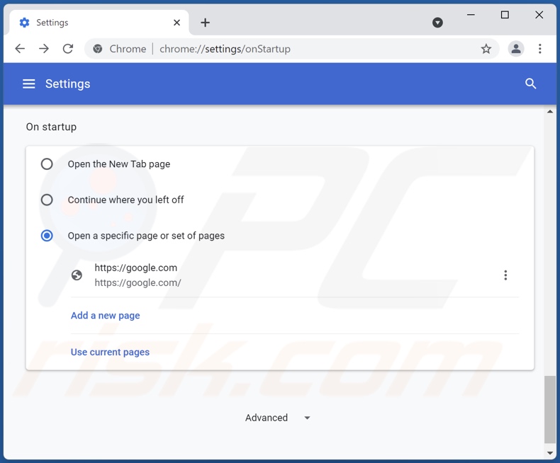 Removing google.com from Google Chrome homepage