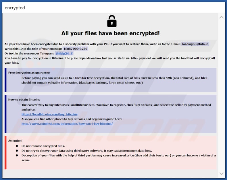 Health ransomware pop-up window (info.hta)