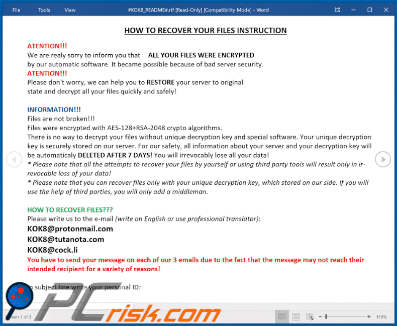 kok8 ransomware #KOK8_README#.rtf ransom note gif